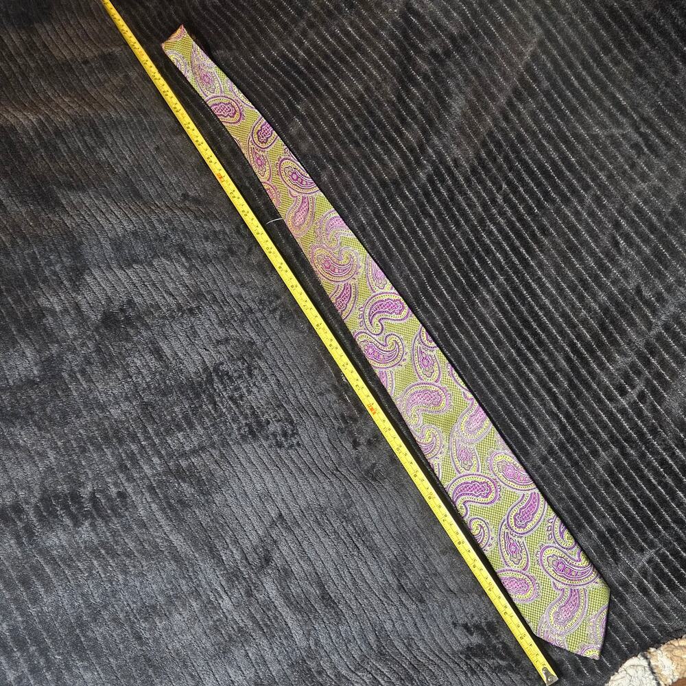 Bruno Piattelli Roma Silk Paisley Tie Vintage Vibrant Purple Green Gold